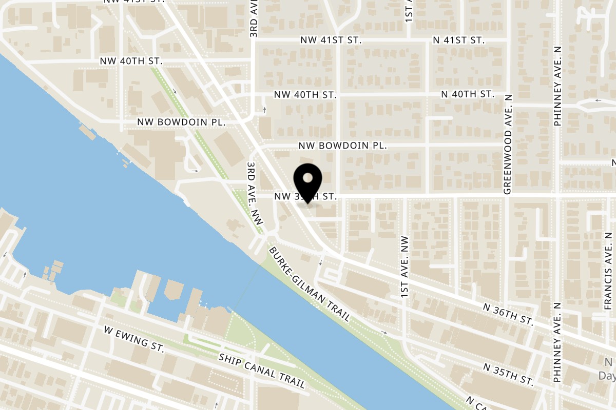 Map showing the location of Alberona's Davinci Pizza & Pasta on 3624 Leary Way NW in Seattle